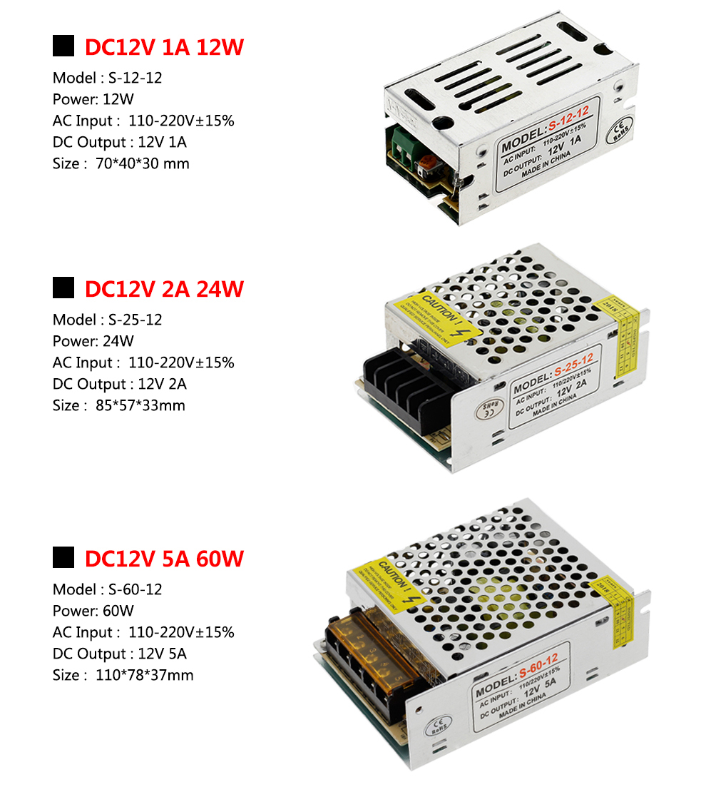 AC110-220V to DC12V LED Driver Unit for LED Lights , CCTV CAMERA High Quality 12V Power Supply Adapt(图3)