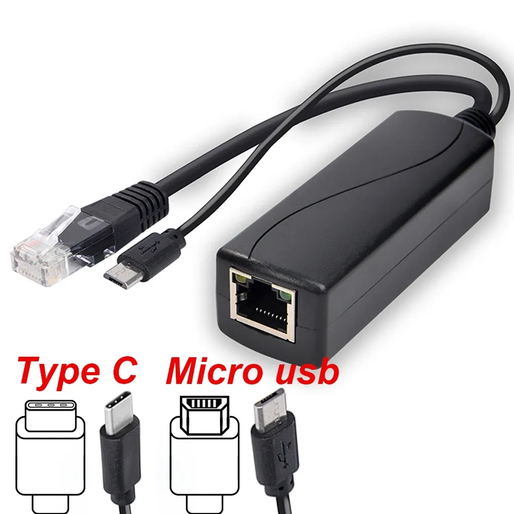 POE Splitter 48V To 5V 12V Micro USB tpye-C BarrelJack Power Supply for Huawei for Hikvision for Bobcat for Raspberry Pi 2