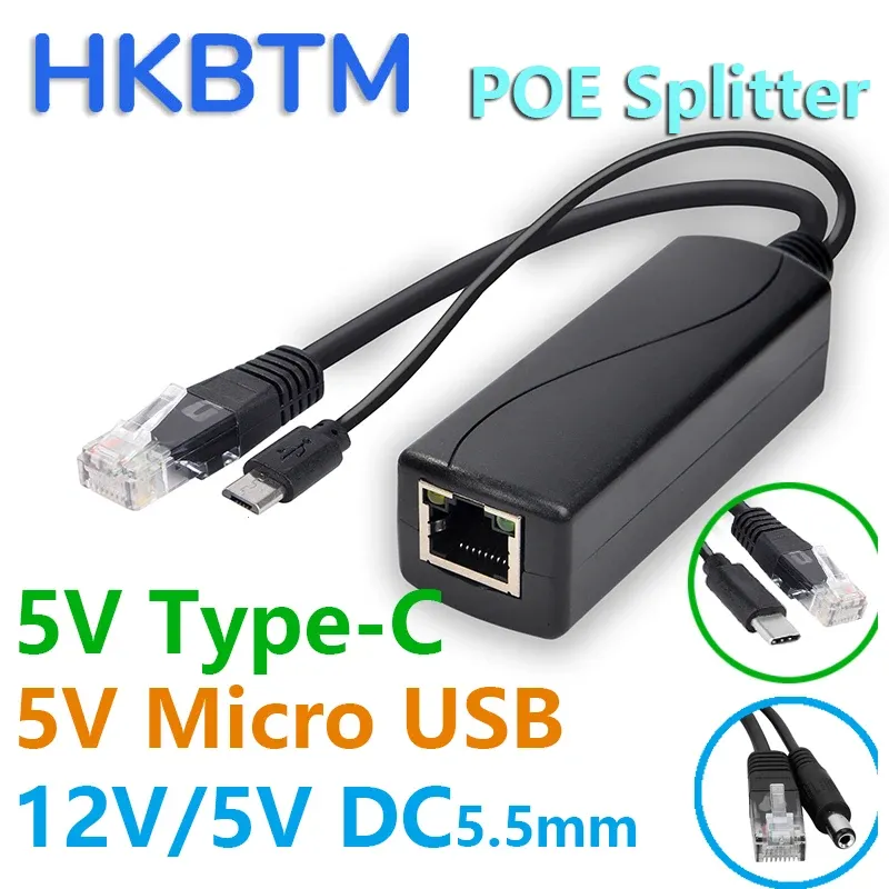 POE Splitter 48V To 5V 12V Micro USB tpye-C BarrelJack Power Supply for Huawei for Hikvision for Bobcat for Raspberry Pi