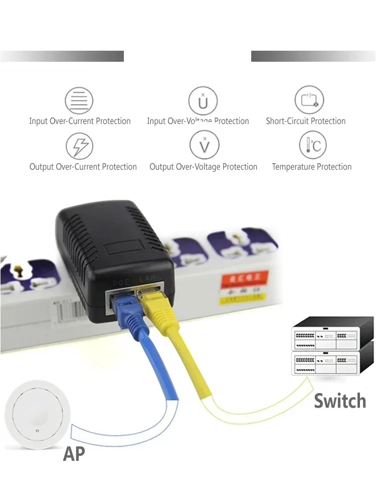 POE Injector 48V 24V 12V 24W EU US UK AU Plug For CCTV IP Camera Power Supply Ethernet Adapter Phone AP 6