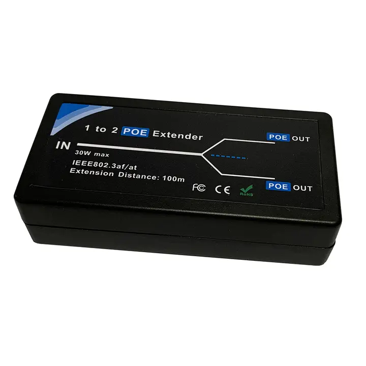 HKBTM 2 Port POE Extender 100Mbps with IEEE 802.3af Standard for NVR IP Camera AP IP VOICE POE Extend 100 meters for POE range detail