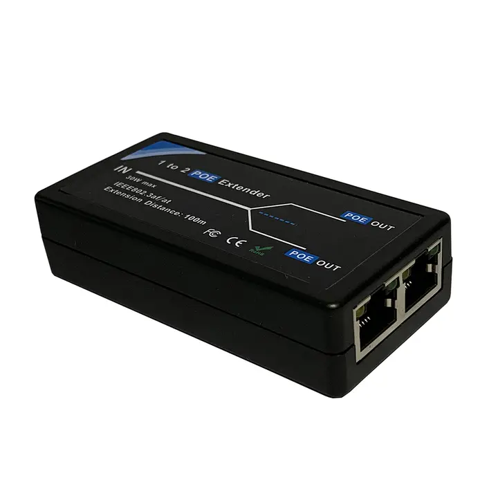HKBTM 2 Port POE Extender 100Mbps with IEEE 802.3af Standard for NVR IP Camera AP IP VOICE POE Extend 100 meters for POE range detail