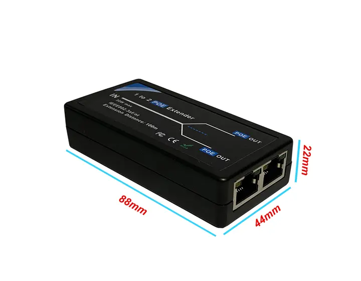 HKBTM 2 Port POE Extender 100Mbps with IEEE 802.3af Standard for NVR IP Camera AP IP VOICE POE Extend 100 meters for POE range detail